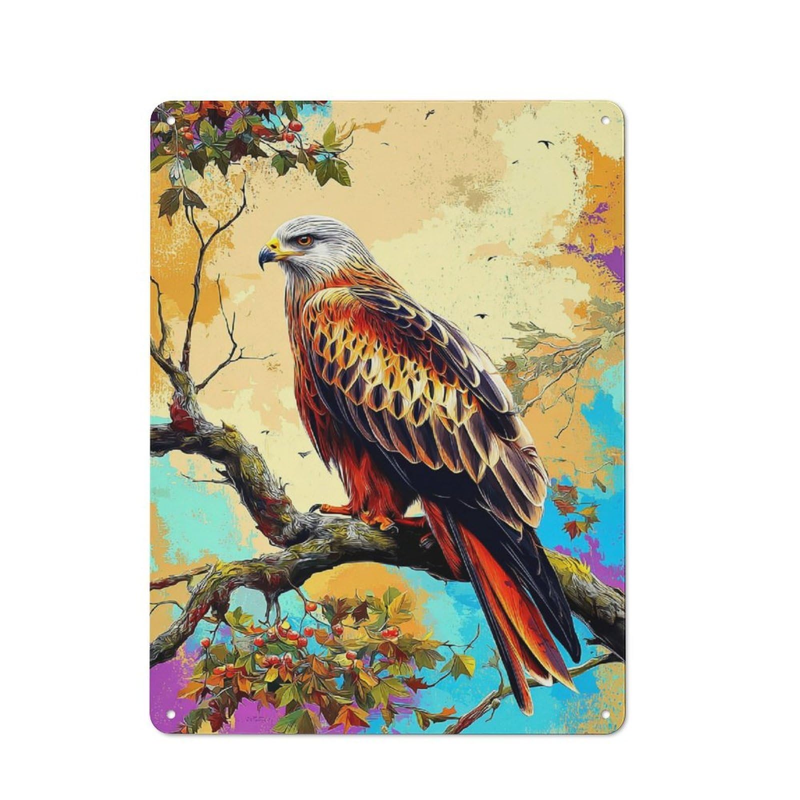 Junmoney Colorful Eagle Perched On Branch Metal Wall Sign 40X30cm Featuring For Café Or Restaurant, A Decorative Metal Sign For Cafés And Restaurants
