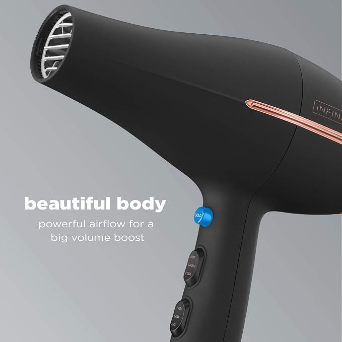 INFINITIPRO BY CONAIR Hair Dryer with Diffuser | AC Motor Pro Hair Dryer with Ceramic Technology | Includes Diffuser and Concentrator | Black | Packaging May Vary