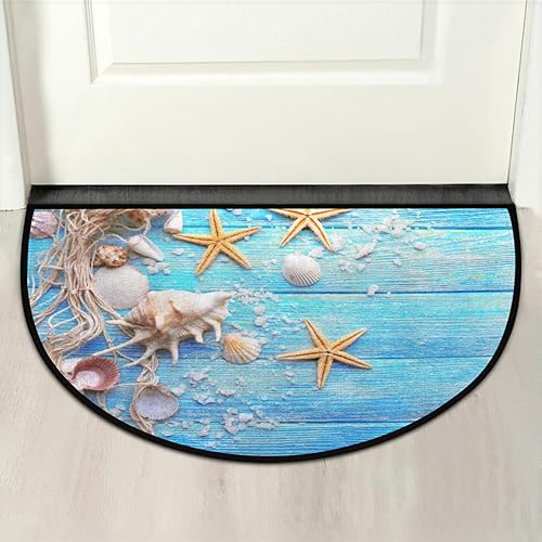 Miniatura 7 de Pardick Tapete semicircular con temática de playa, de madera de mar, antideslizante, suave, de medio círculo, lavable, duradero, decoración de media