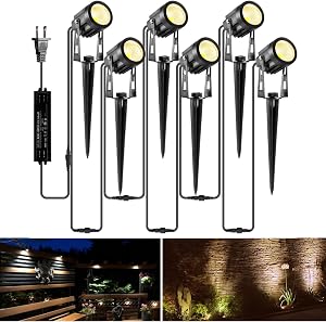 ALOVECO Landscape Lighting 6 Pack LED Garden Lights 12V Low Voltage Landscape Lights Kit with Transformers IP65 Waterproof 69FT Cable Outdoor Spot Lights for Yard House Tree Garden (2700K Warm White)