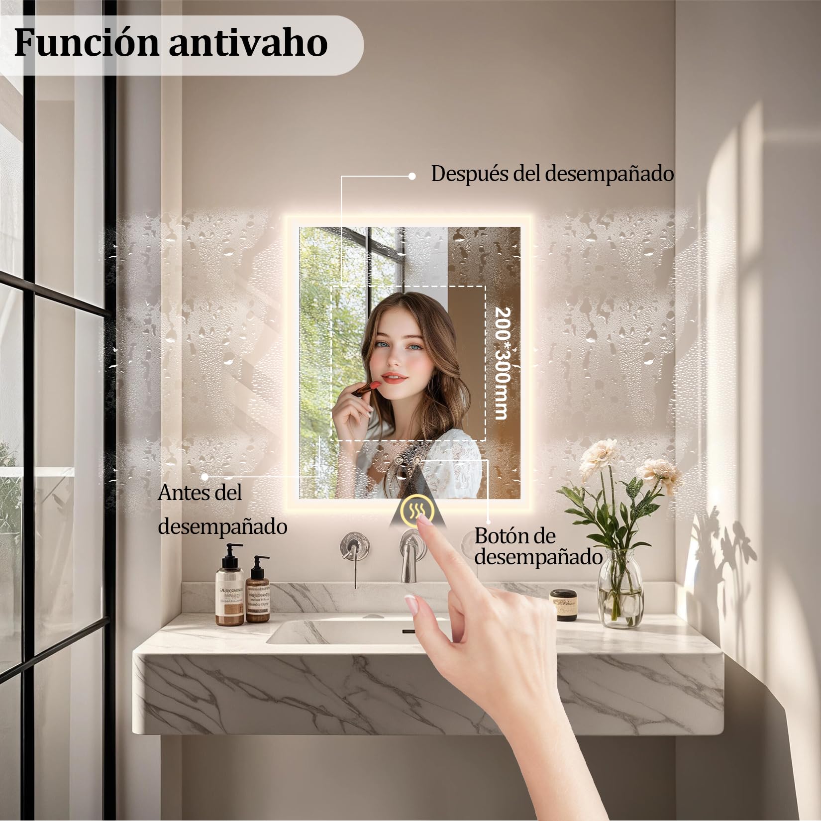 LUVODI Espejo Baño con Luz 40x50cm: Espejos de Baño con Led Retroiluminado con ANTIVAHO, 3 Temperaturas de Color Regulable, Memoria, Vidrio HD, Impermeable IP66, 3000K-6000K