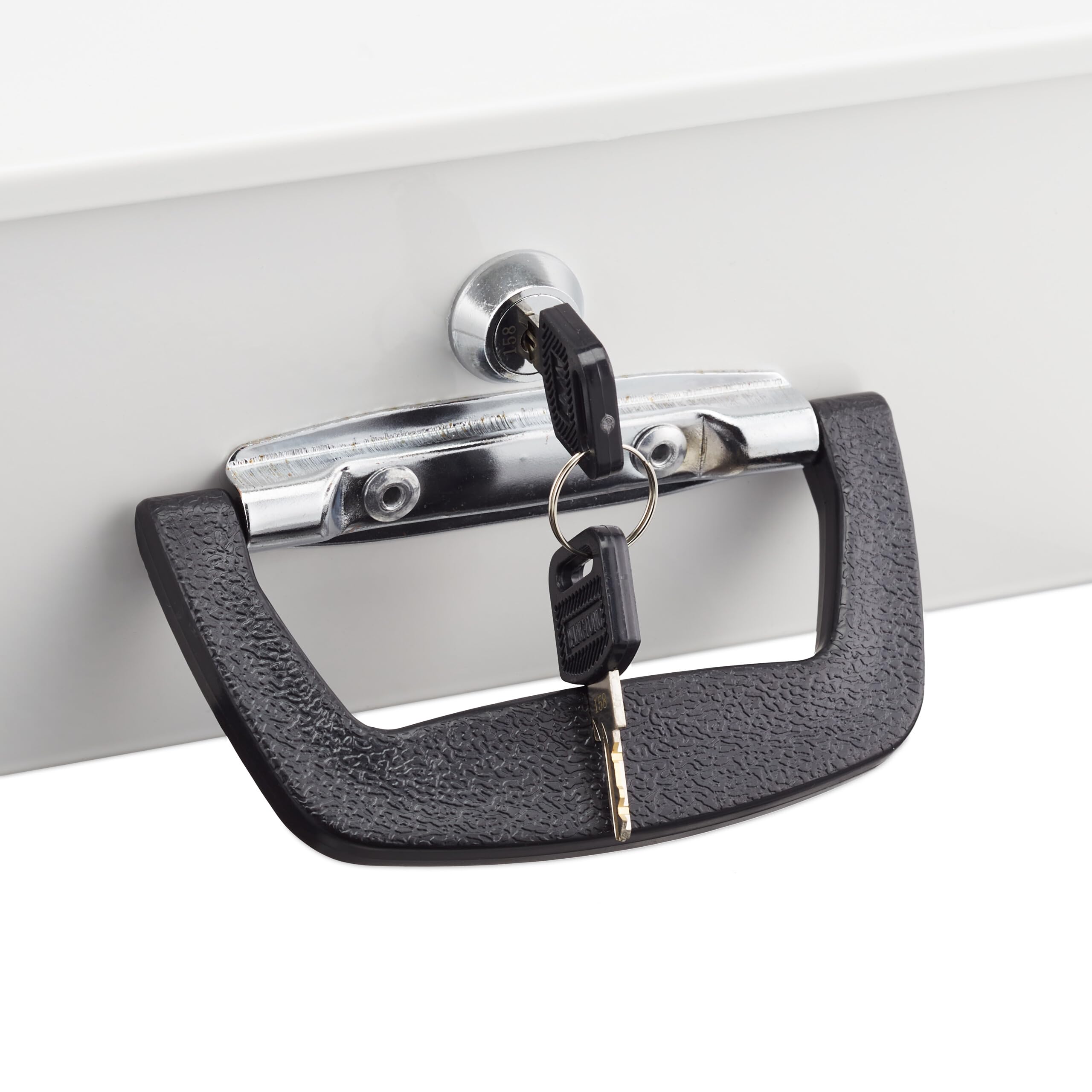 Relaxdays Cassetta con Serratura, Portasoldi con Chiave, per Banconote e Conta Monete, in Ferro, 11,5x36x28,5 cm, Bianco