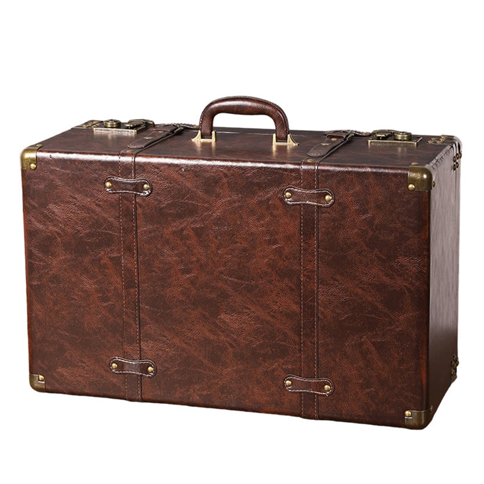 Piceioep Wooden Trunk Faux Leather Handle Carrying Case Portable Storage Container for Jewelry Cosmetics and Collectibles Handheld Wooden Travel Organiser
