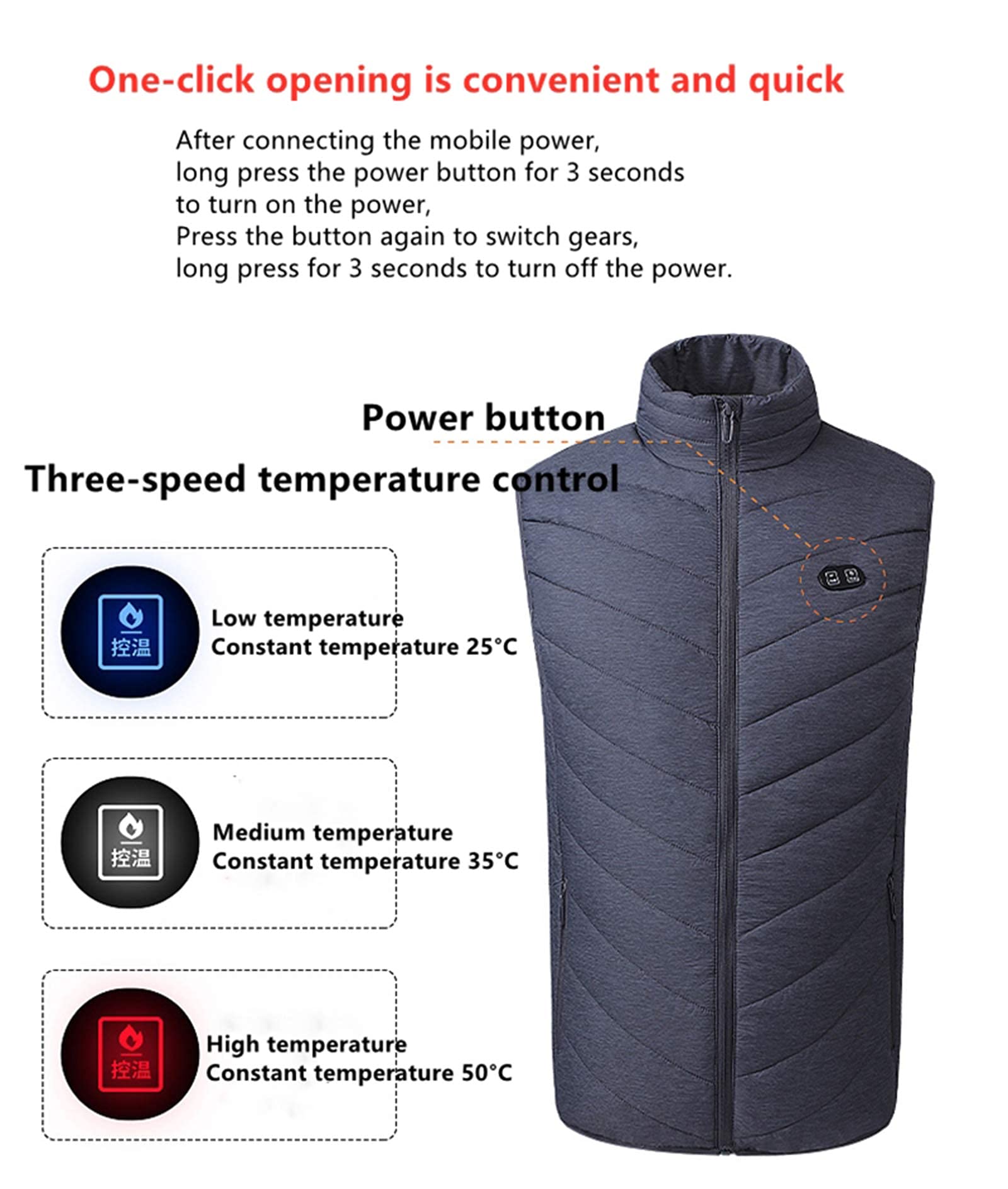 Gilet riscaldato elettrico da uomo, ricarica USB, giacca riscaldante, vita con funzione massaggio (batterie non incluse)