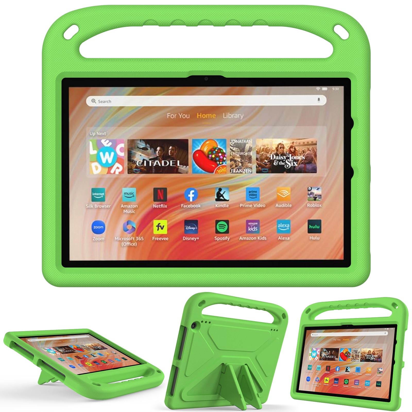 Ochronne etui na tablet Kompatybilny z Kindle Fire HD10 2023, amortyzujący wstrząsy, z uchwytem, ​​EVA, uchwytem, ​​solidne etui na tablet dla dzieci, lekkie Pełna ochrona(Ye?il)