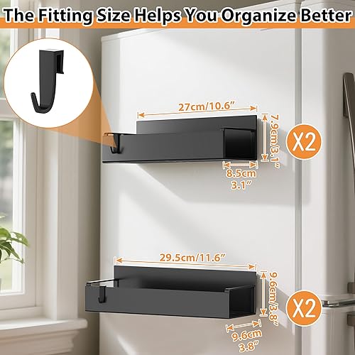 Miniatura 2 de Paquete de 4 organizadores magnéticos para especias para refrigerador y horno, estante magnético móvil para colgar especias de cocina con 4 ganchos,