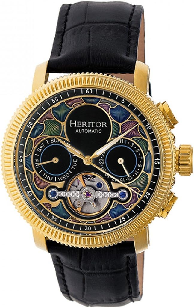 Aura Automatic Watch for Men – 44mm Men's Skeleton Watch with Jeweled Automatic Movement, 316L Stainless Steel Case, Sapphire-Coated Mineral Crystal, Leather Strap (HERHR3501)