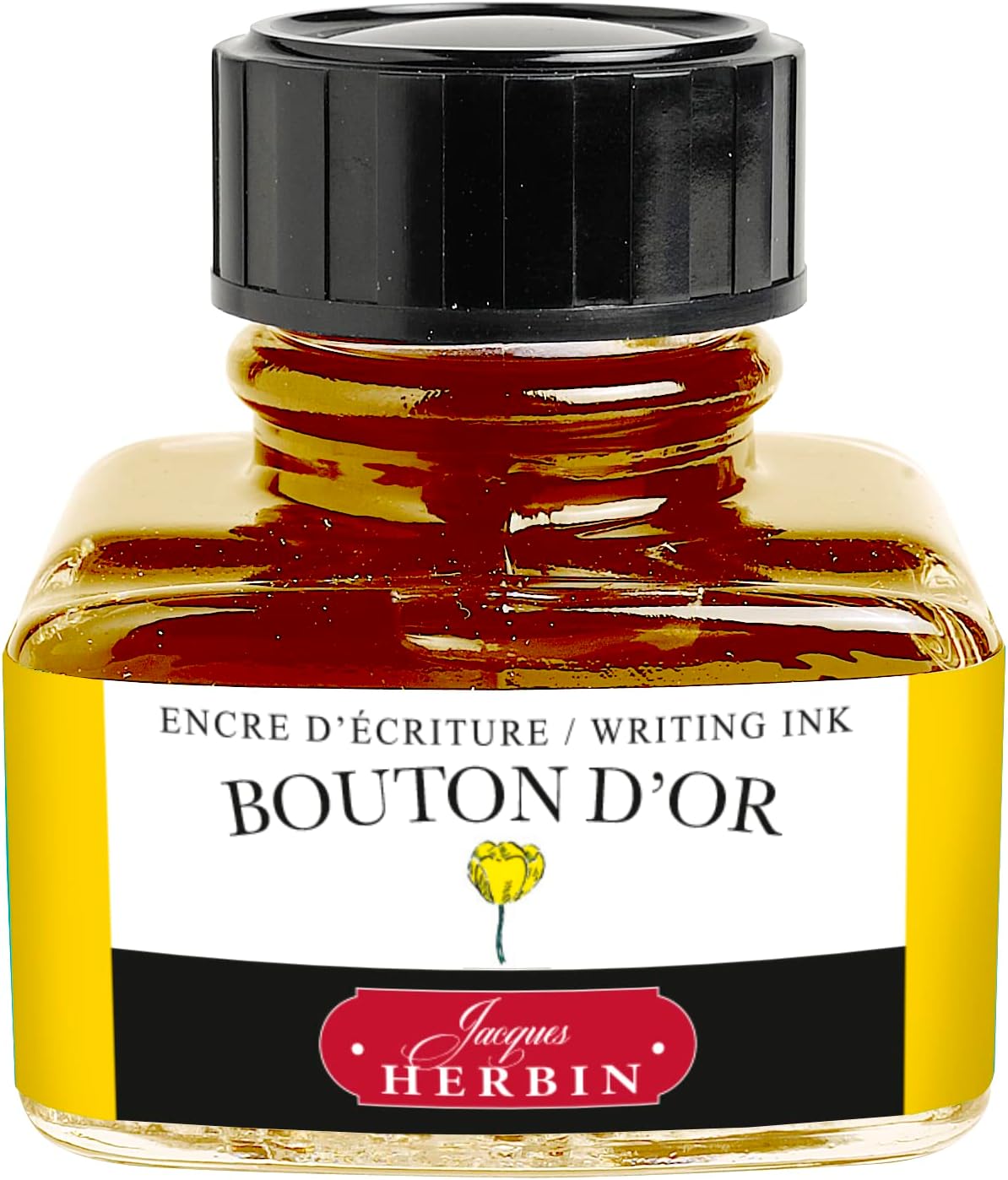 Jacques Herbin - Ref 13053T - Ink for Fountain Pens & Rollerball Pens - Bouton D'or/Yellow Button Gold - 30ml Bottle with Integrated Pen Rest - Yellow-Coloured Ink