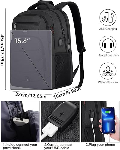 Miniatura 6 de Mochila para laptop para hombre, mochila escolar para adolescentes, niños, viajes de negocios, bolsa antirrobo con puerto de carga USB, resistente
