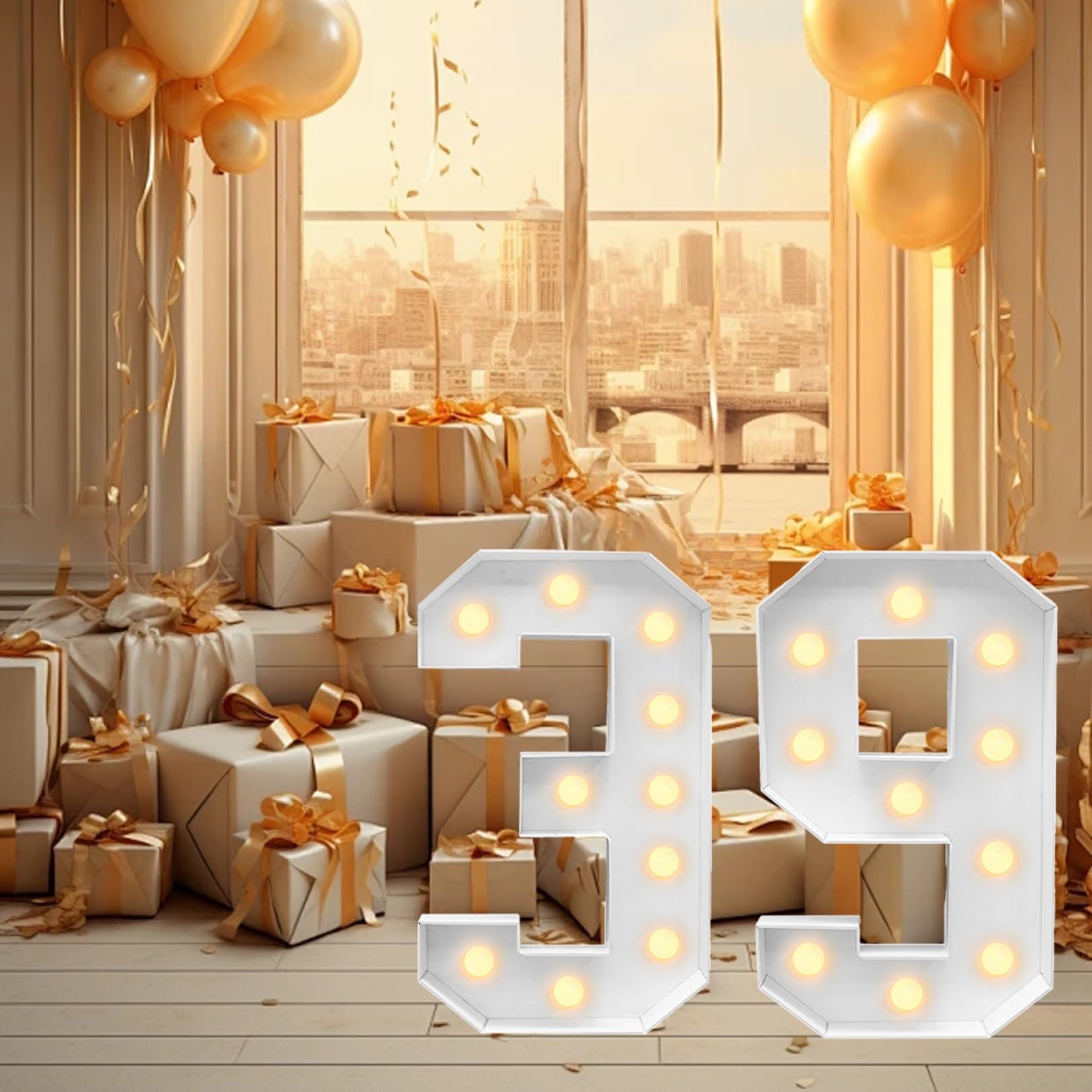 4FT DIY Festzelt-Leuchtzahlen for Den 30.–39. Geburtstag, Dekor, Mosaik-Zahlen for Luftballons, Jubiläumsfeier, Schaumstoffplatten-Set, Weihnachten (Color : 39, Size : 120cm)