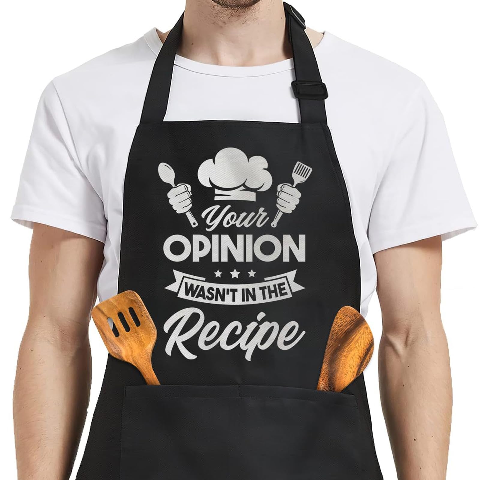 Funny Kitchen Apron,Cooking Barbecue Apron,Black Chef Apron with Adjustable Neck Strap, Two Large Pockets, Extra Long Waist Ties,Funny Birthday Gifts for Men, Dad, Husband, Grandad Chef