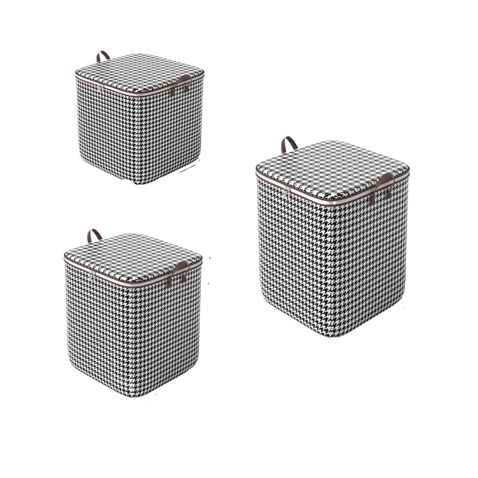 RRYPBOVG Foldable Blanket Storage Bags Quilt Clothes Storage Bag Foldable Houndstooth Closet Organizer Books Household Blanket Comforter Storage Pouch With Handle(3Pcs Set)