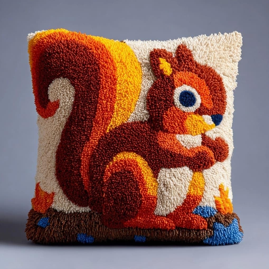 AxiangziK DIY Latch Hook Cushion Cover Kit,Animal Squirrel