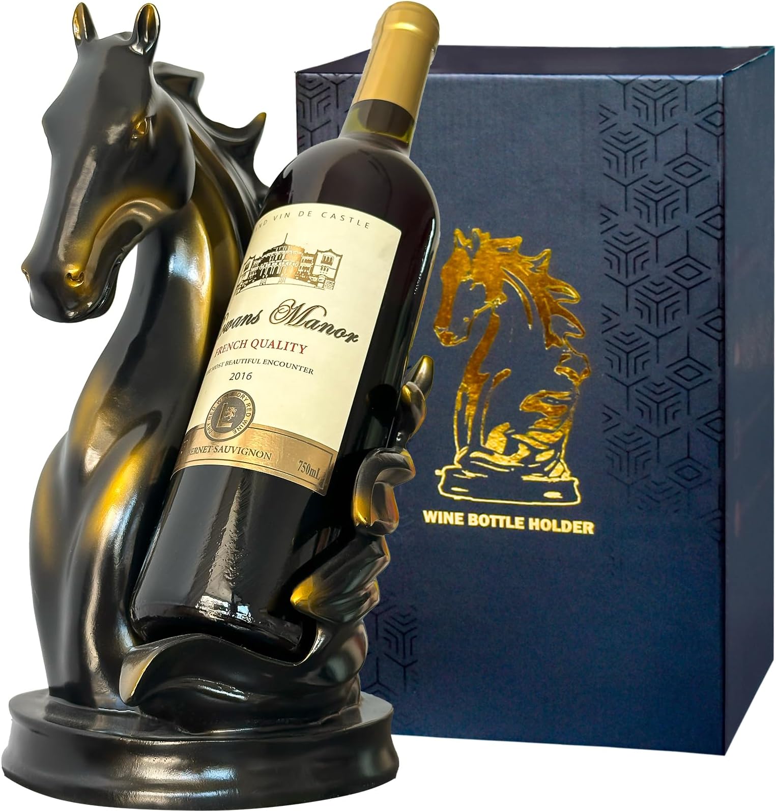 Wine Bottle Holder Wine Racks Tabletop Horse Statue as Home Kitchen Wine Cellar Decorative Storage Organizer, Horse Sculpture Horse Decor Horse Gifts for Girls Men Women (Black)