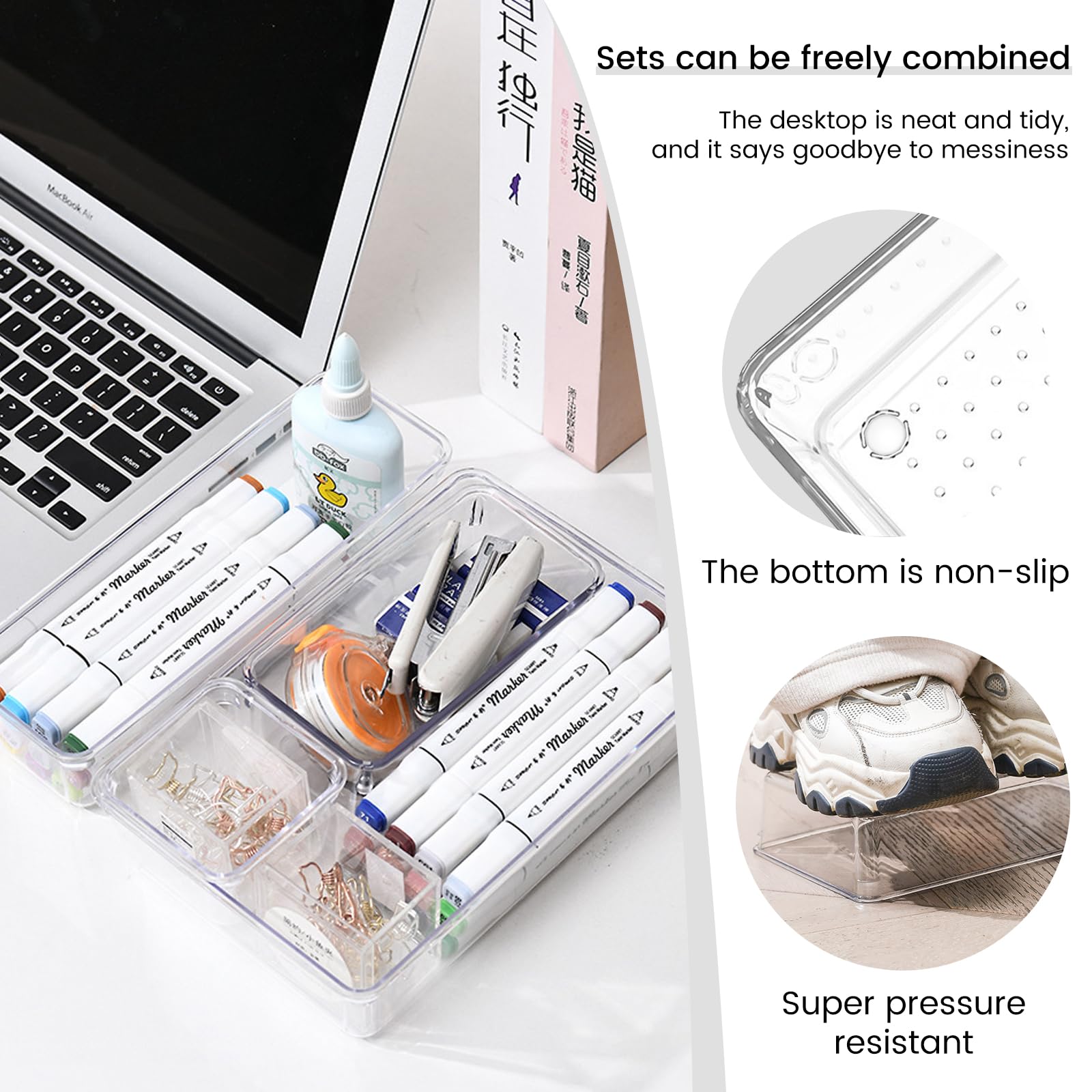 Criusia Organizer Per Cassetti - Confezione Da 12 In Plastica Trasparente Con 4 Misure. Perfetti Per Cucina, Bagno, Ufficio, Trucchi E Gioielli.