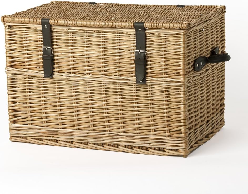 Empty Extra Large 24" Lidded Wicker Hamper Basket Chest