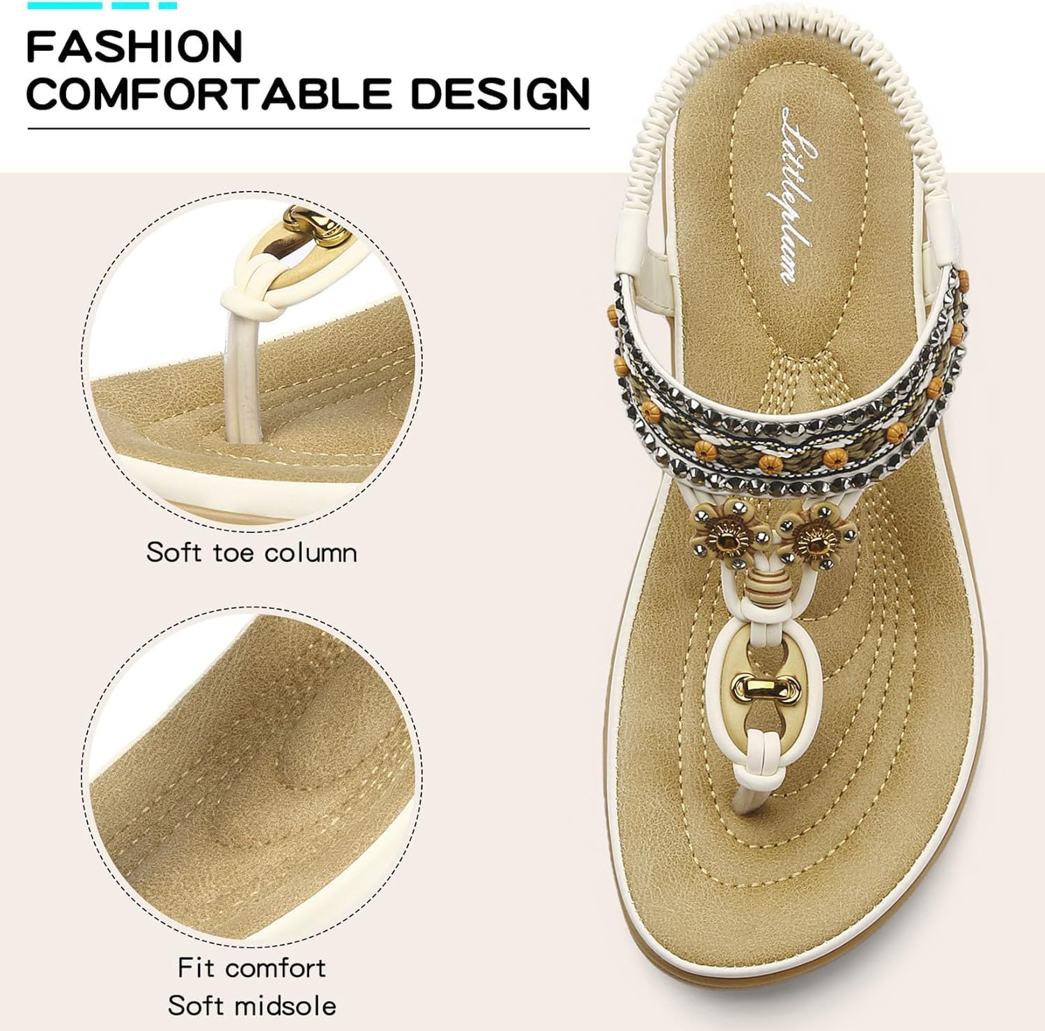 Littleplum Womens Sandals Arch Support Summer Beach Sandals Comfort Walking Shoes Bohemian Flip Flops Sandals for Women - Image 4