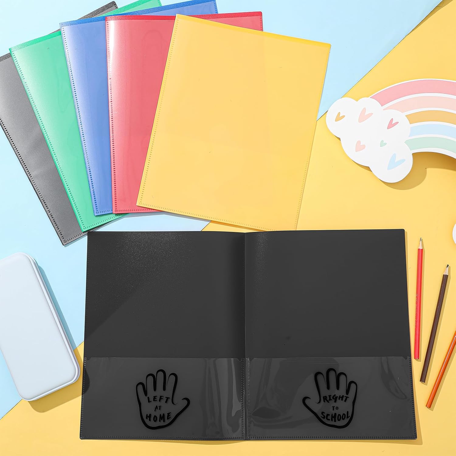 Henoyso 48 Pcs Two Pockets Parent Teacher Communication Folder Take Home Folders with Clear Front Pocket Plastic Heavy Duty Fit Letter Size for School Student Home Teacher, 11.8×9.45 Inch(Black)