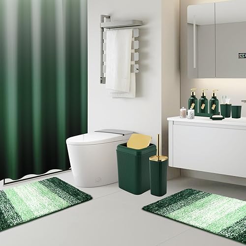 Miniatura 8 de Juego de 32 piezas de baño con cortina de ducha y alfombras, accesorios de baño verde cazador, juego de cortina de ducha, juego de alfombras de baño