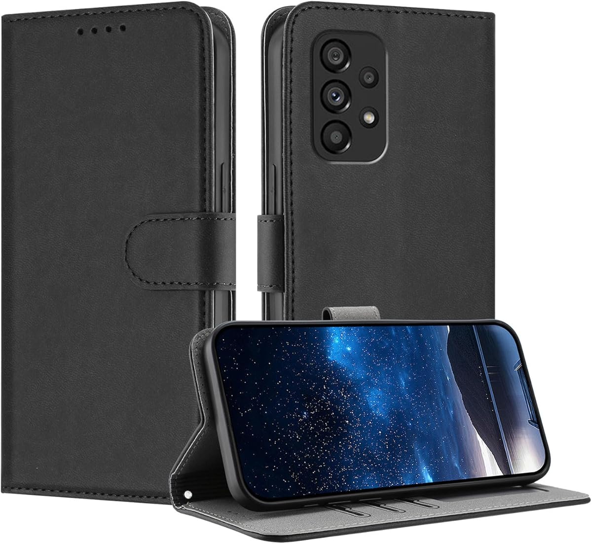 FCAXTIC Coque pour Samsung Galaxy A53 5G, Etui à Rabat avec Pochette de Portefeuille, Etui Protection Housse en Cuir PU pour Galaxy A53 5G, Noir