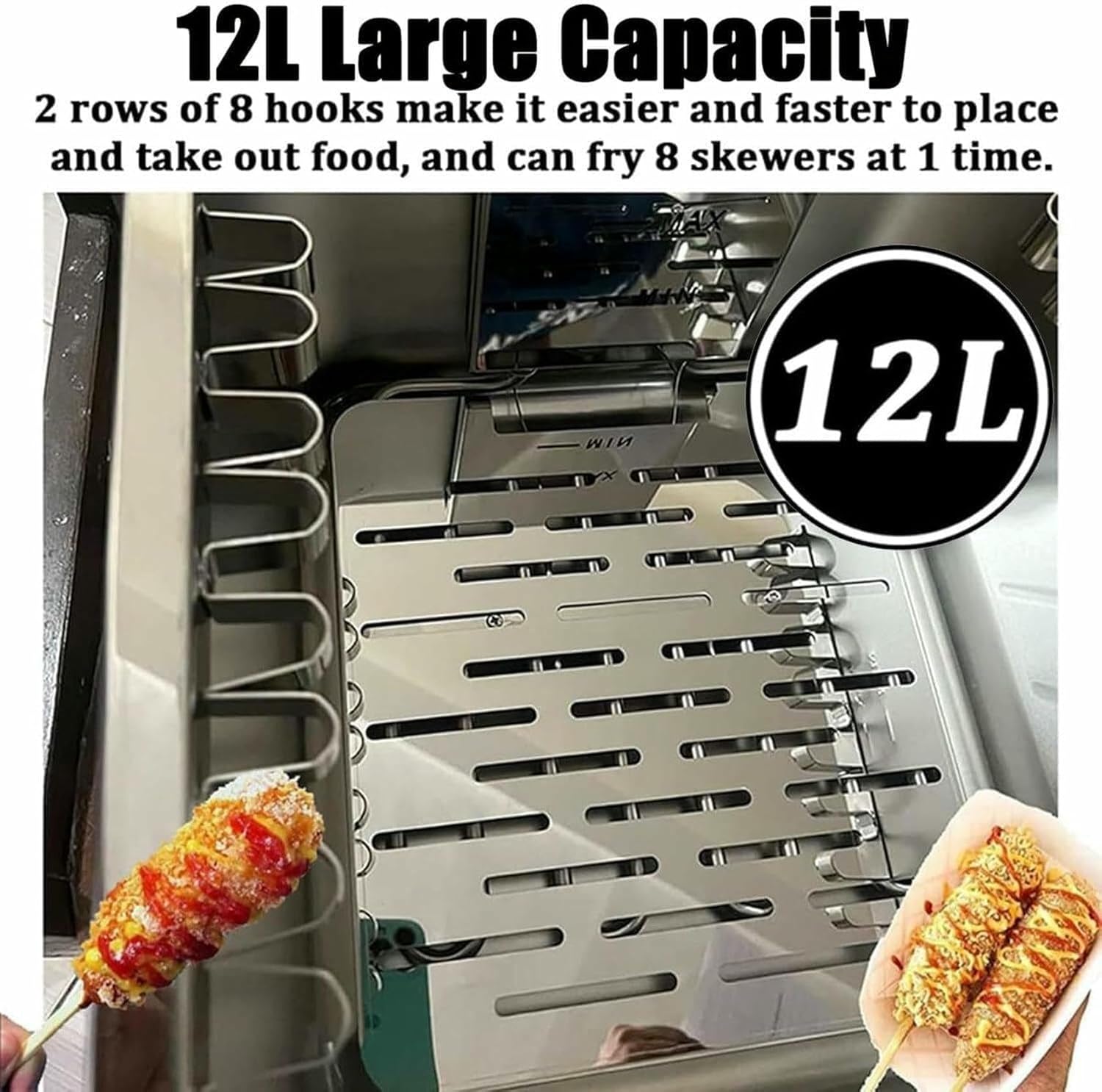 12L Commercial Deep Fryer, Automatic Cheese Hot Dog Sausage Grill Stove Sticks Fryer, Electric Deep Fryer with 50-200℃ Adjustable Temperature~/