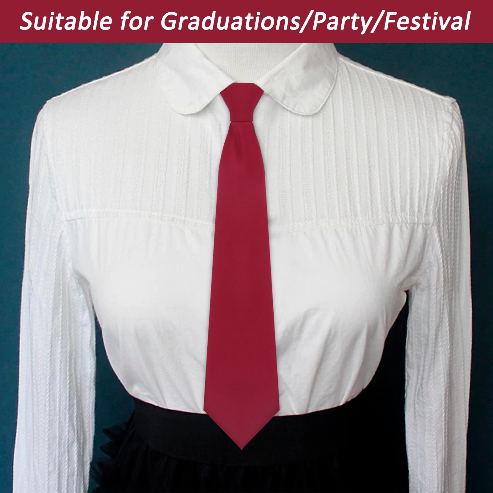 Mantieqingway Ties for Women, Pre-tied Zipper Tie Girls/Boys Adjustable Neckties for Uniforms, School, JK Cosplay, Accessory (Wine Red)