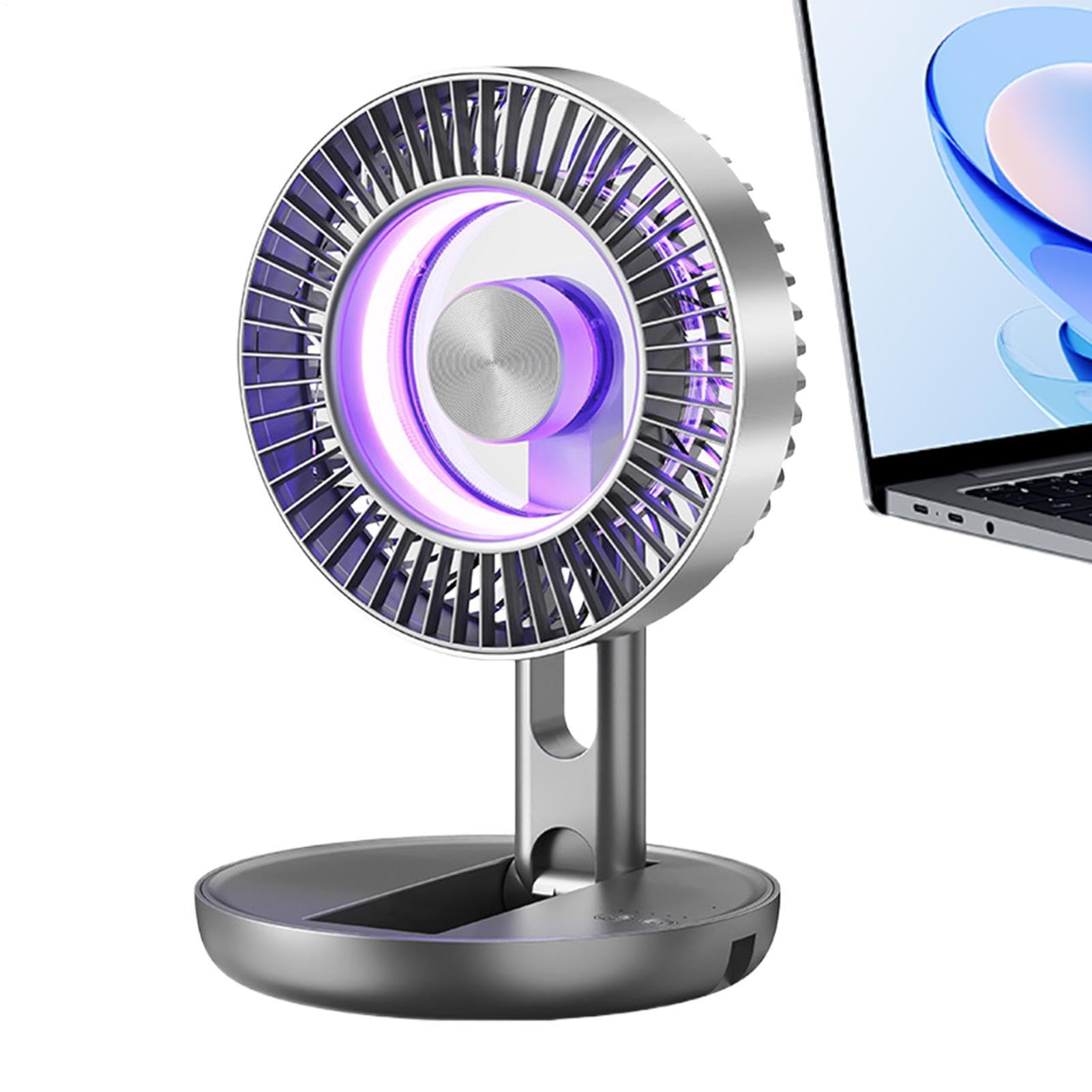 Ventilateur USB de bureau portable rechargeable 5 vitesses avec veilleuse LED intégrée