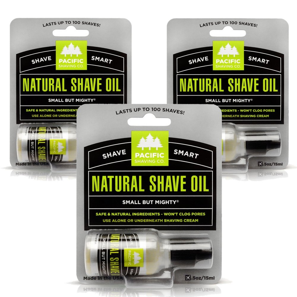 Pacific Shaving CompanyNatural Shaving Oil - Eliminates Cuts, Nicks, & Razor Burn, Soothes & Moisturizes Skin, Reduces Irritation, with Natural & Organic Ingredients, Made in USA, .5 oz (3-Pack)
