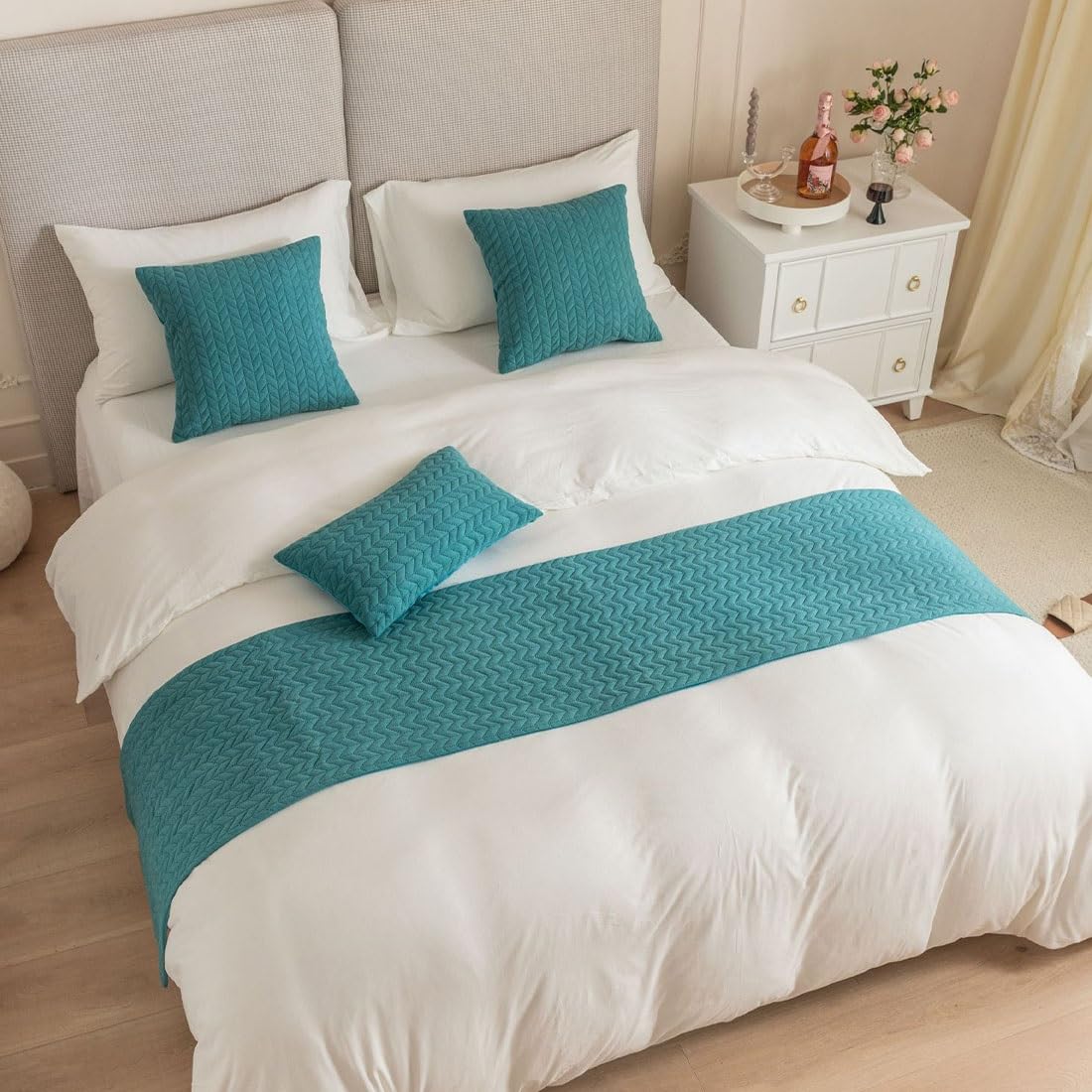 HIQACTLIF Bed Runners Double, Nordic Dutch Velvet Wave Thickened Double-sided Bed Runners for Foot of Bed，Bed Runners & Scarves Protection for Hotel Guesthouse Wedding Room