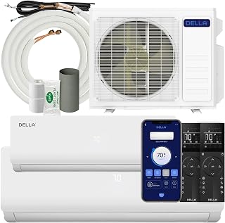 DELLA 20K BTU ODU 2 Dual Zone 9000 18000 BTU Mini Split Air Conditioner Work with Alexa, 20 SEER2 208-230V Cools Up to 1400 Sq.Ft Wifi Multi Zone Pre-Charged Heat Pump with 16ft Installation Kits
