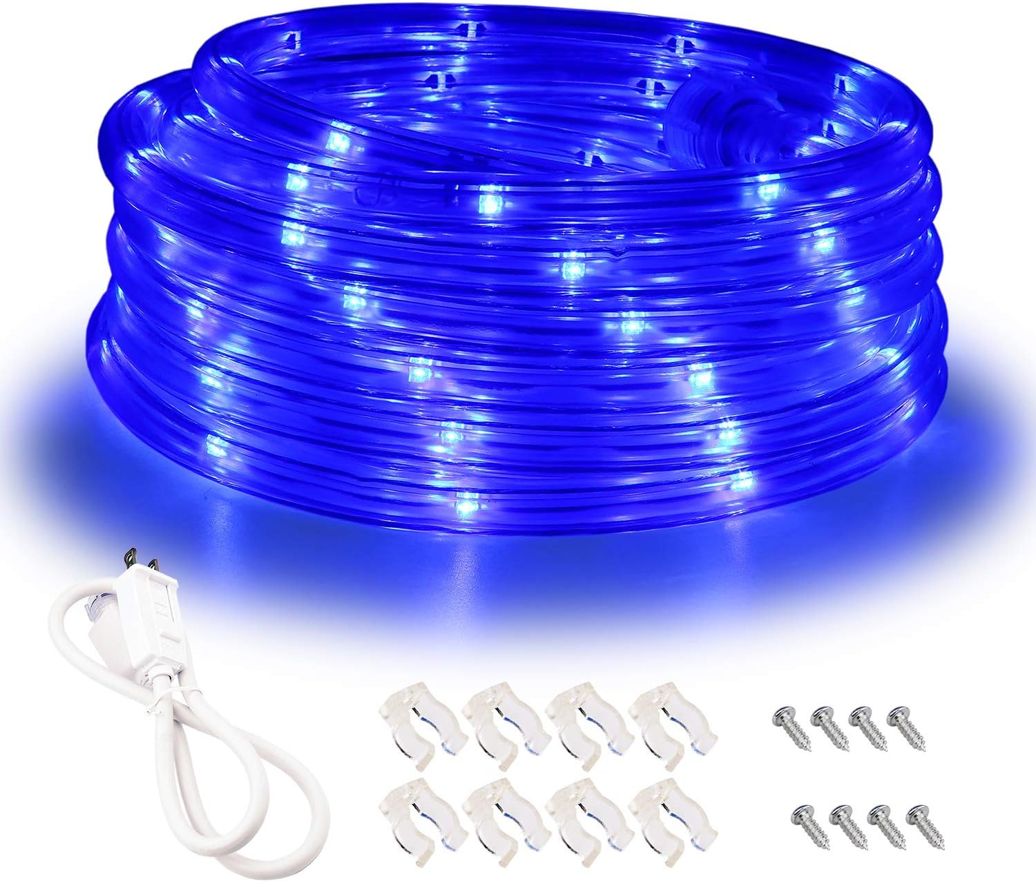 Blue LED Lights, 16ft Rope Lights, Connectable and Flexible Blue Strip Lighting, High Brightness 3528 LEDs with Clear PVC Jacket, Waterproof Weatherproof for Indoor Outdoor Use