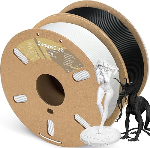 DURAMIC 3D Filamento PLA de 1.75mm, blanco y negro, paquete de 2, precisión dimensional 99% +- 0.03mm