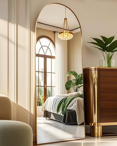 Espejo arqueado de longitud completa de 58 x 18 pulgadas, espejo de suelo con soporte, independiente, montado en la pared, espejo de cuerpo completo