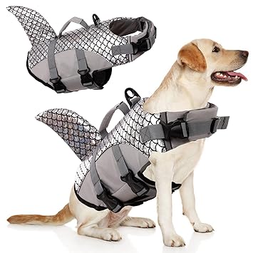 Dog Life Jacket for Swimming Dog Life Vest Shark Pet Flotation Float Coat, Quick Release Life Saver Preserver Swimming Suit Adjustable Belt Harness Puppy Pool Beach Boating
