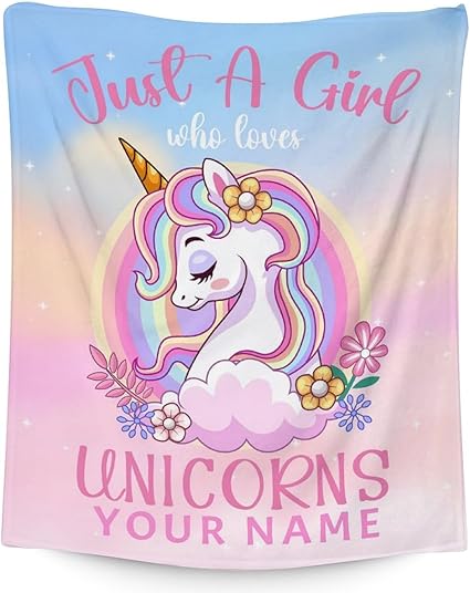 Personalized Unicorn Blanket Gifts with Name - 40x50 Inches Cute Throw for Girls - Pink Soft Fuzzy Blankets for Bed, Couch & Living Room