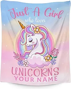 Personalized Unicorn Blanket Gifts with Name - 40x50 Inches Cute Throw for Girls - Pink Soft Fuzzy Blankets for Bed, Couch & Living Room