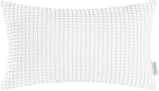 CaliTime Cozy Bolster Pillow Cover Case for Couch Sofa Bed Comfortable Supersoft Corduroy Corn Striped Both Sides 12 X 20 Inches True White - coolthings.us