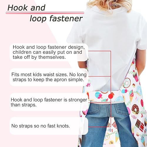 Miniatura 4 de BIGHAS Kids Apron for Boys and Girls Adjustable Neck Strap Hook and Loop Fastener Design Waistband for Baking, Cooking, Chef