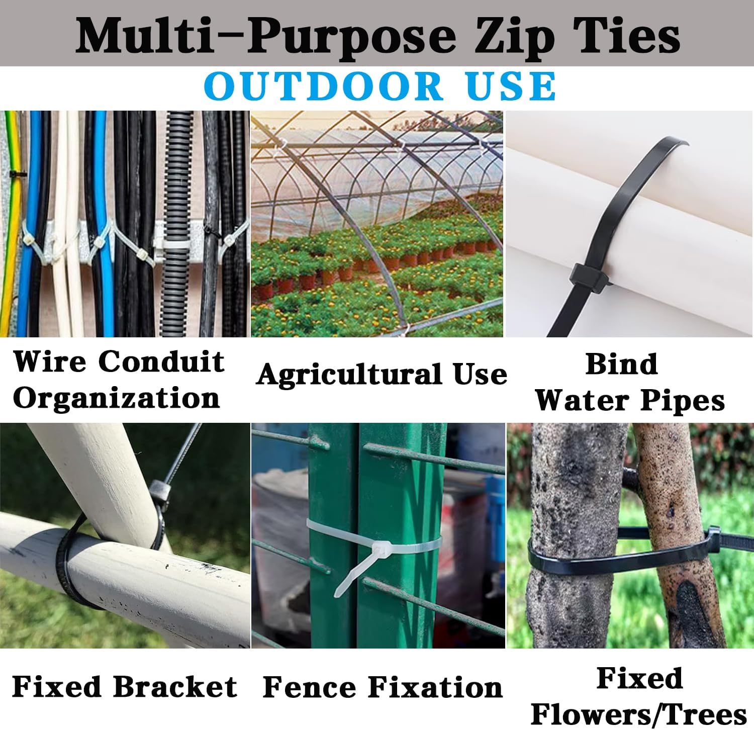 Cable Zip Ties,500 Pack Black and White Zip Ties Assorted Sizes 4/6/8/12 Inch Heavy Duty Self Locking Zipties Nylon Cord Management Plastic Wire Ties for Indoor,Outdoor,Office,Home,Garden,Workshop