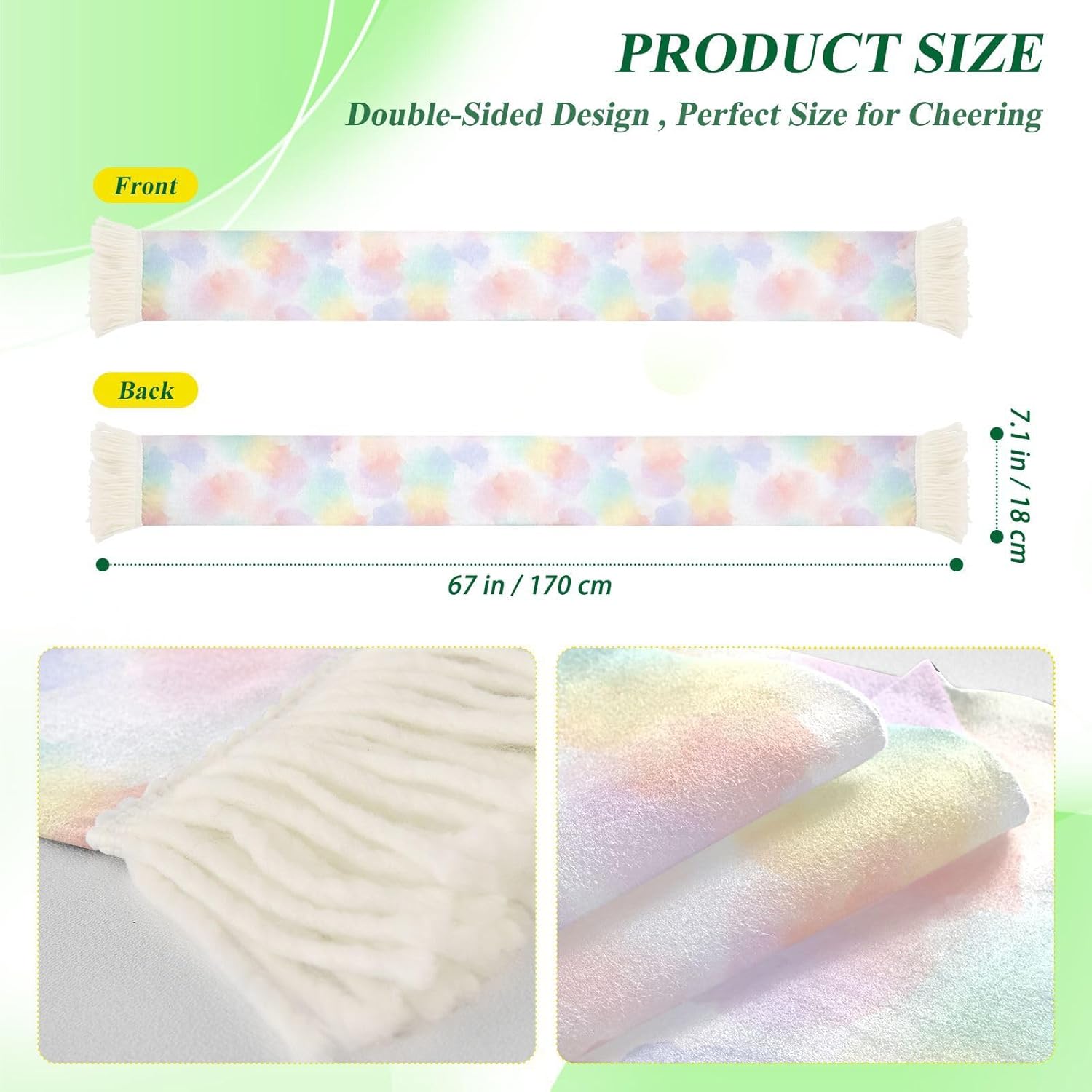 CHIFIGNO Gradient Pastel Sports Fan Scarf with Fringe, Soft Polyester Sweat Towel Wrap for Soccer Games, Quick Dry Cheering Banner