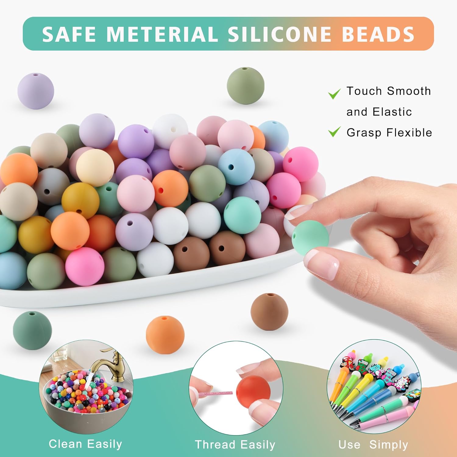 Sunrony 240Pcs 12mm Silicone Beads for Keychain Making, Mixed Color Round Silicone Beads for Pens and Necklace Bracelet Crafts Making (Multicolor Soft) - Image 5