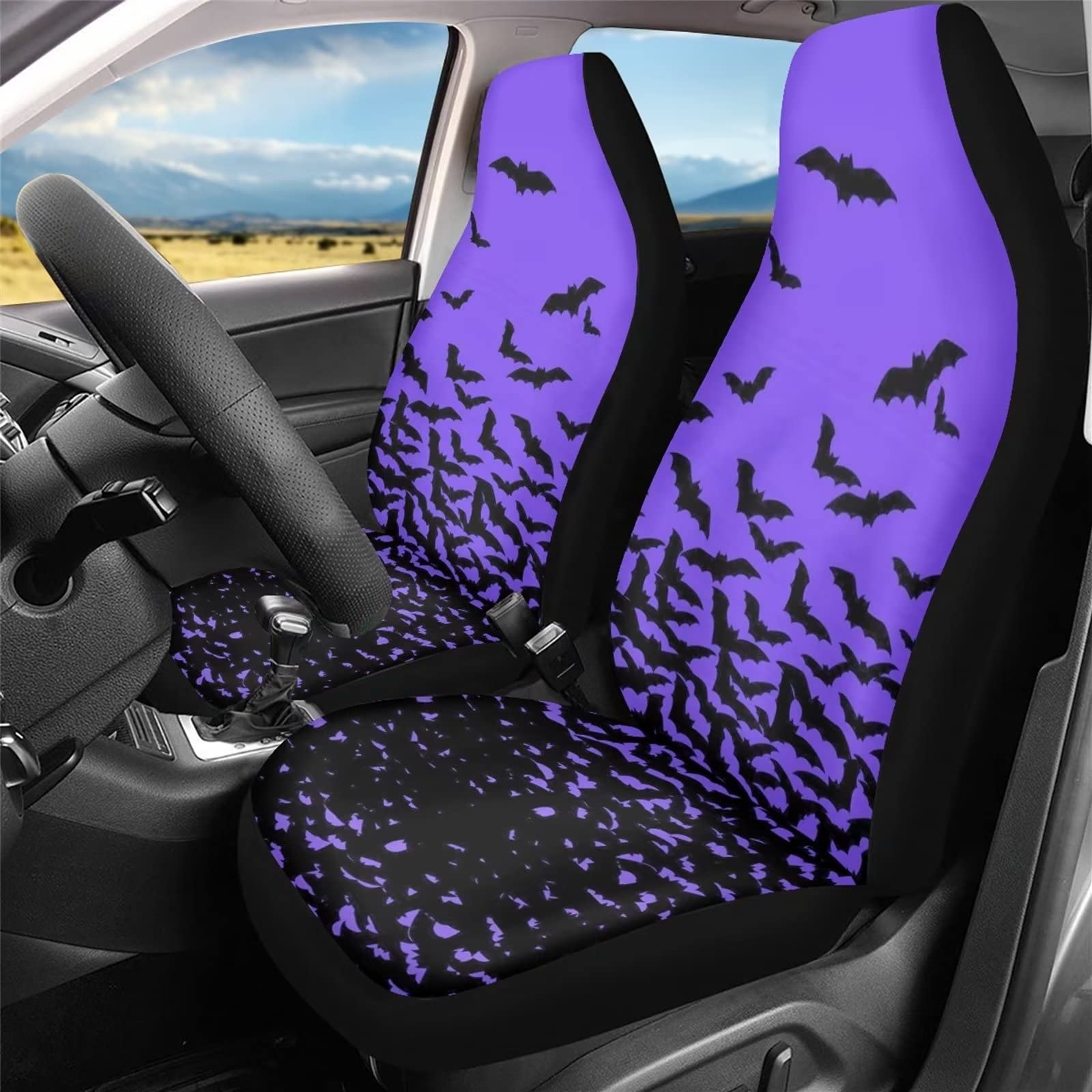 Batman Car Seat Covers In Blue Black Velour Front Set