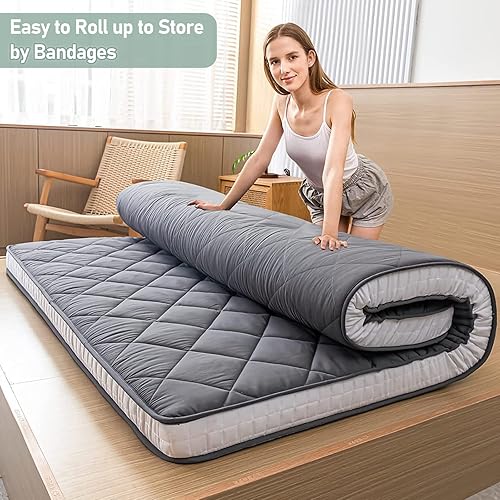 Miniatura 5 de MAXYOYO Colchón Futón de Suelo Japonés Tamaño Full, Sofá para Adultos Cama Enrollable Plegable, Colchón de Espuma Portátil Queen, Cama Futón con