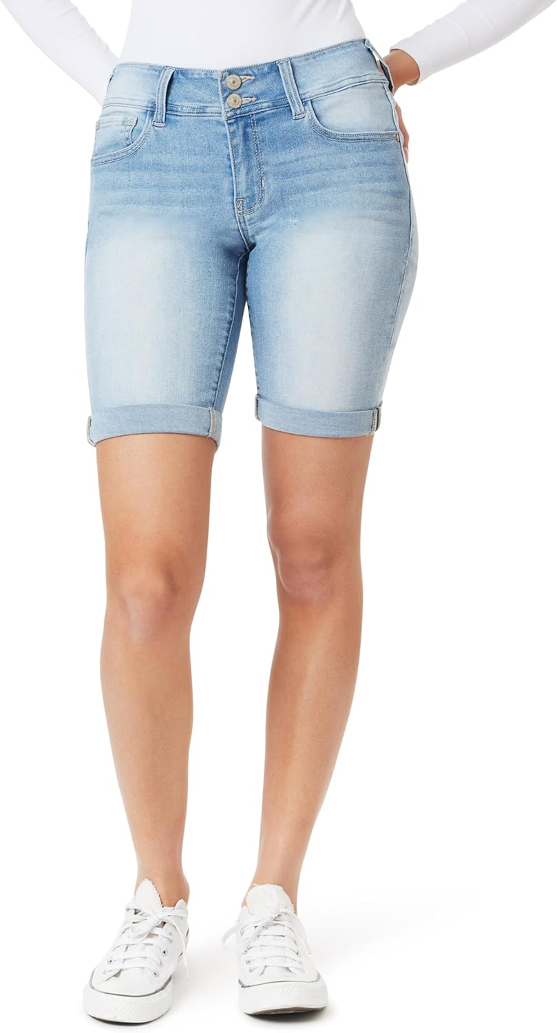WallFlower Women's Ultra Denim Bermuda Shorts 9" Mid-Rise Insta Soft Juniors (Available in Plus Sizes)
