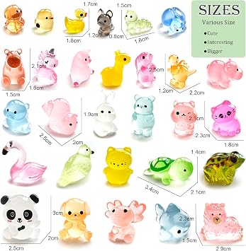 70pcs Mini Resin Animals, 70 Styles Mini Luminous Resin Animals Miniature Little Small Animal Figures Glow in the Dark for Micro Landscape Fairy Garden Aquarium Dollhouse Decor