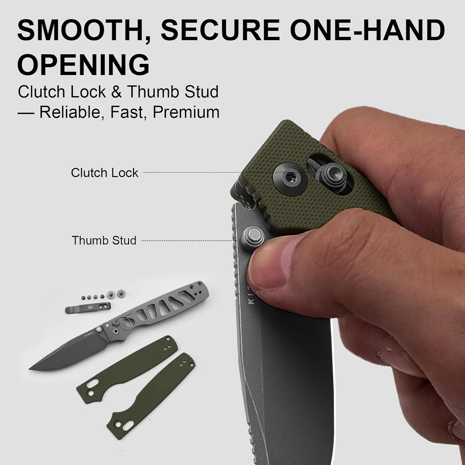 Kizer Original 2 EDC Pocket Knife, 3.17" D2 Drop Point Folding Knife with G10 Handle, Thumb Stud Opener Clutch Lock, for Camping Hiking Fishing V3605.2DM2