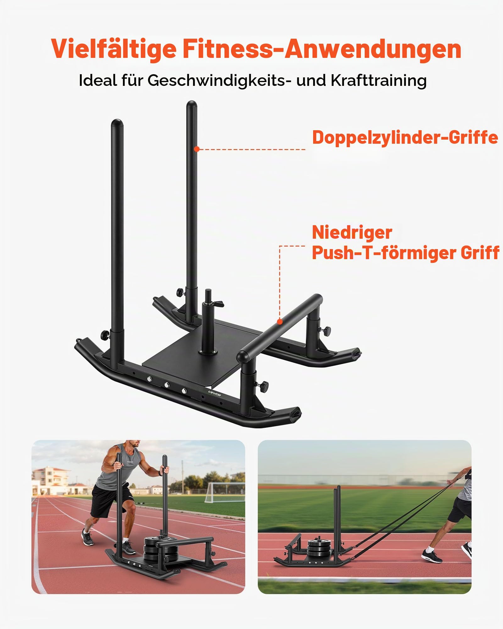 VEVOR Gewichtsschlitten Kraftschlitten Krafttrainingsschlitten zur Verbesserung der Geschwindigkeit bei sportlichen Übungen, Fitnessgerät mit Griff, kompatibel mit 25/51 mm Gewichtsscheiben Schwarz