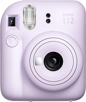 Instax mini 12 Lilac Camera 10-Piece Film Glitter Plexiglass Case PVC Album and Clamp Picture Stand Bundle Box