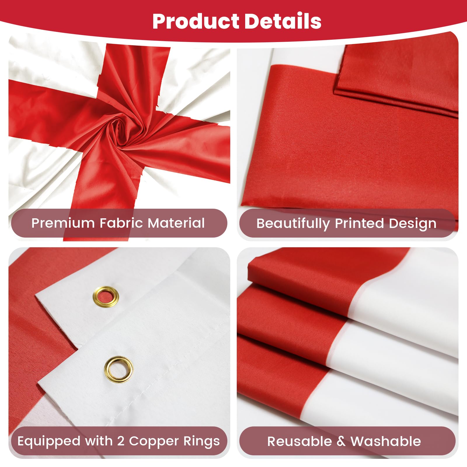 PartyYaa England Flag, 5ft x 3ft St Georges Flag for Party Decorations Single Side with 2 Brass Eyelets, Waterproof - Image 3