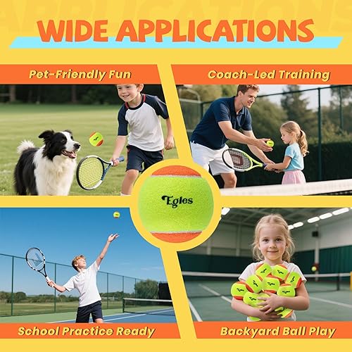 Miniatura 7 de Paquete de 1220364860 pelotas de tenis para niños, 50% de baja compresión, pelotas de tenis para principiantes, entrenamiento juvenil y juego de